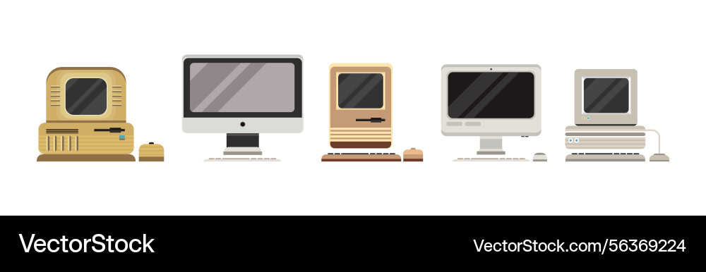 Retro-Computer und Hardware mit Bildschirmset Vektorbild