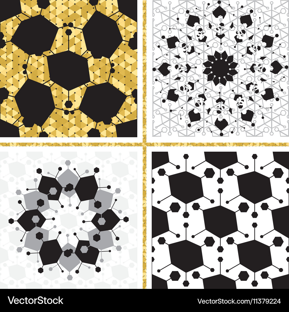 Set of oriental patterns with golden elements Vector Image