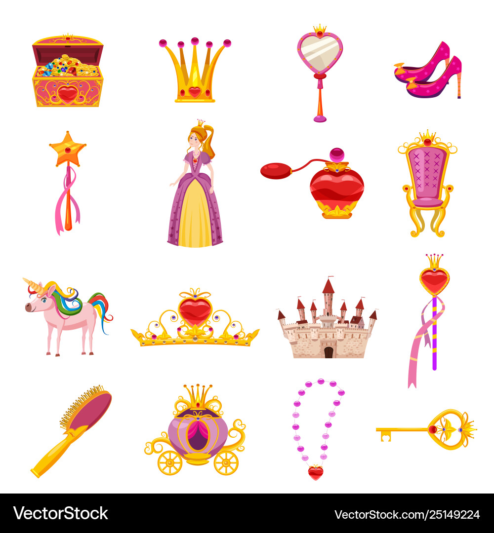 Set princess world elements and attributes Set princess world elements and attributes vector image