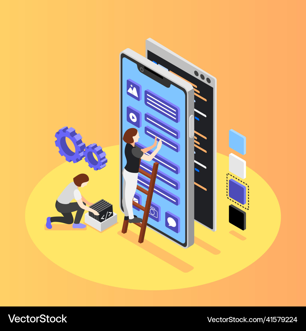 Ui and ux designers isometric background Ui and ux designers isometric background vector image