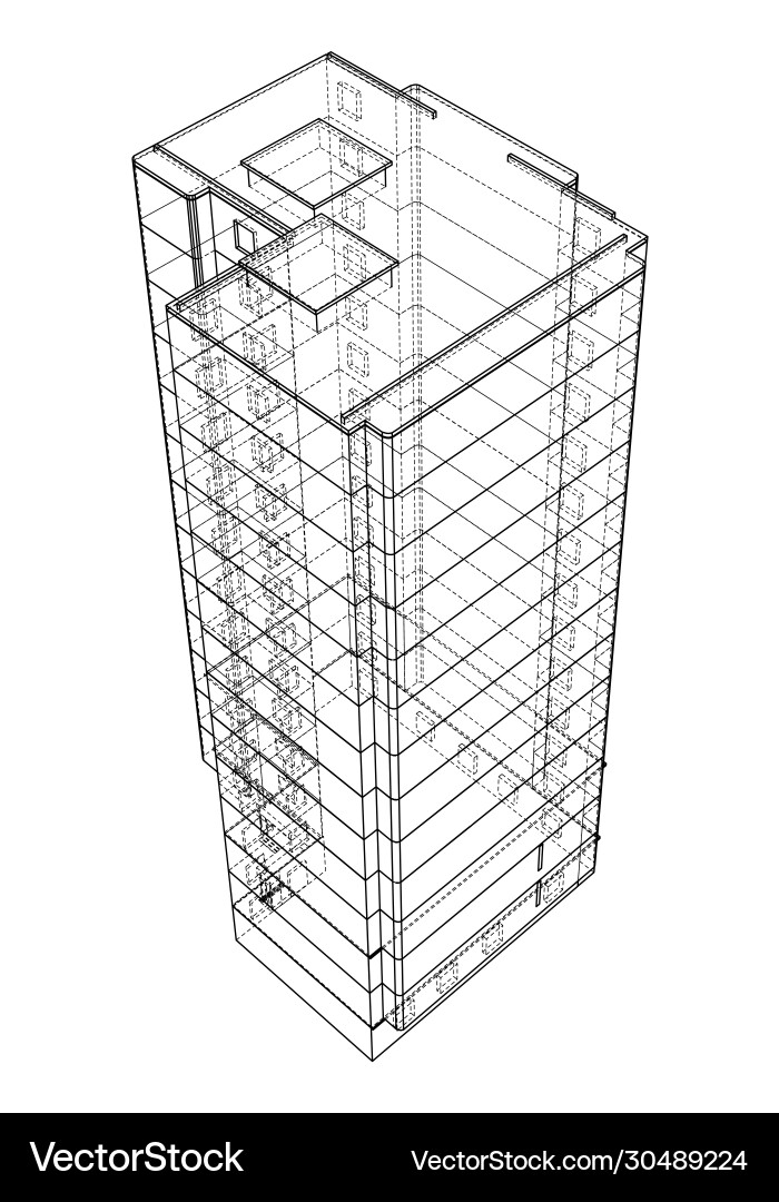 Wire-frame model a multi-storey building vector image