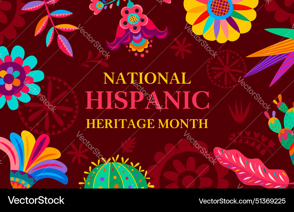 Hispanic heritage month banner with flowers frame Hispanic heritage month banner with flowers frame vector image