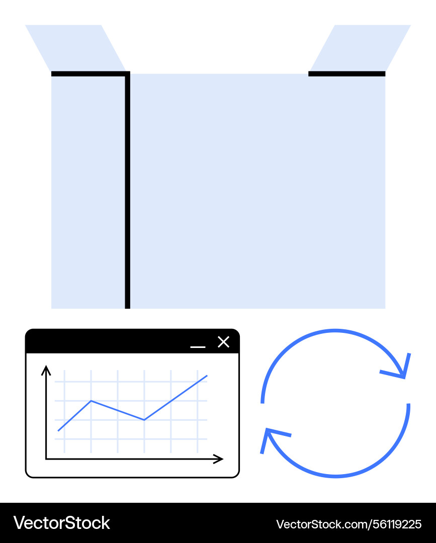 Open box with chart and circular arrows Open box with chart and circular arrows vector image