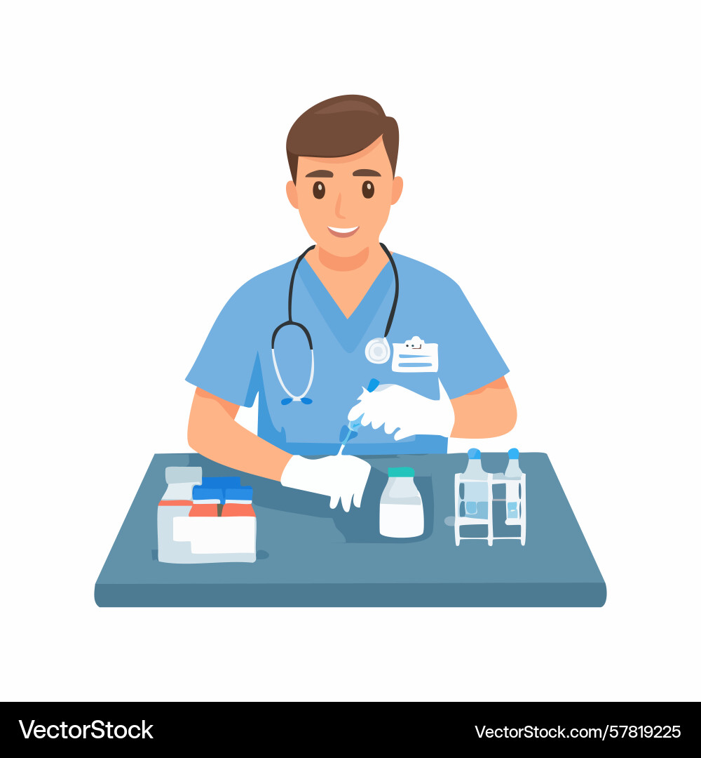 Smiling lab technician working with samples vector image