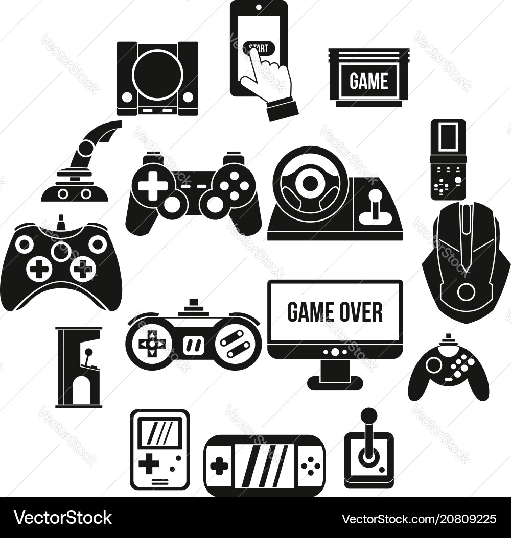 Video game icons set simple style Video game icons set simple style vector image