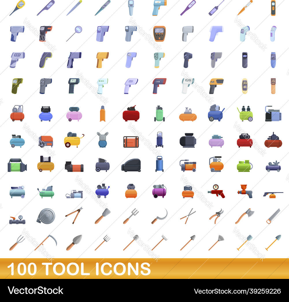 100 tool icons set cartoon style 100 tool icons set cartoon style vector image