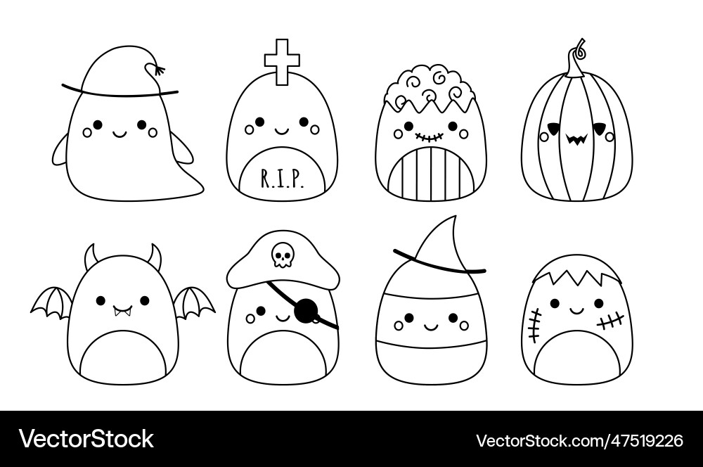 Halloween squishmallow coloring page Royalty Free Vector