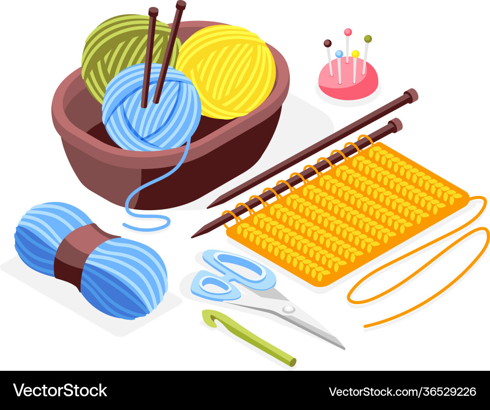 Knitting isometric background Royalty Free Vector Image