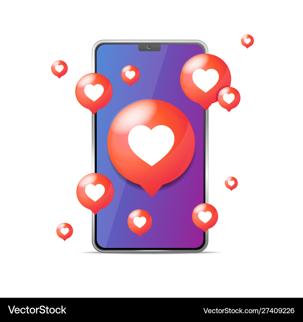 Realistic detailed 3d mobile phone with like red Realistic detailed 3d mobile phone with like red vector image