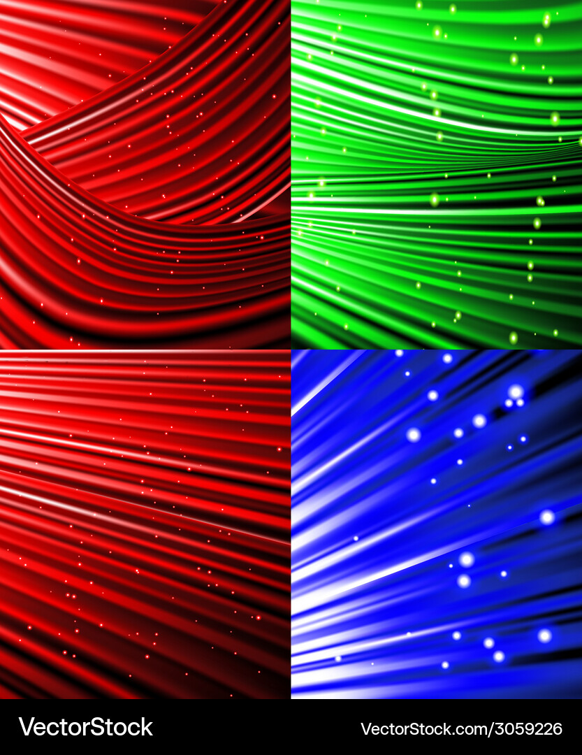 Set of abstract luminous rays background Vector Image