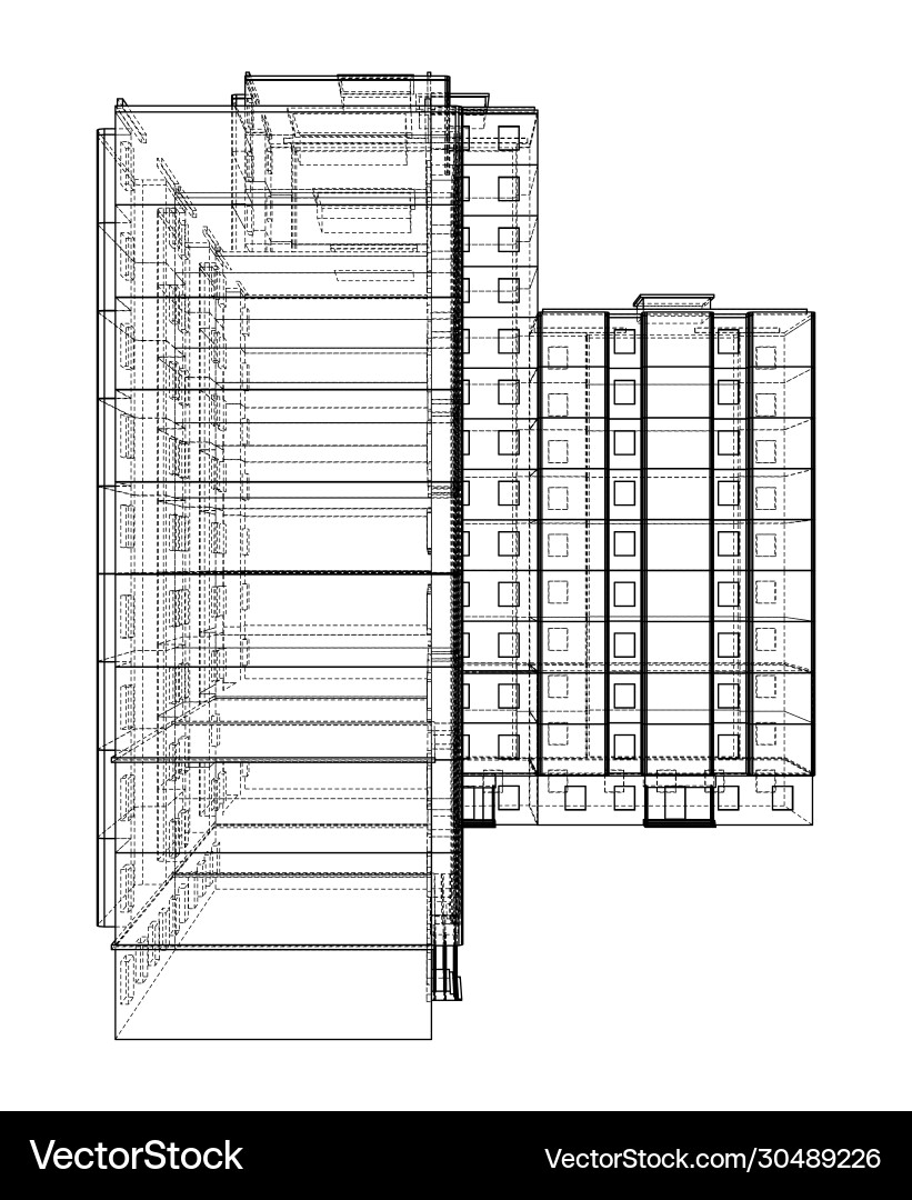 Wire-frame model a multi-storey building vector image