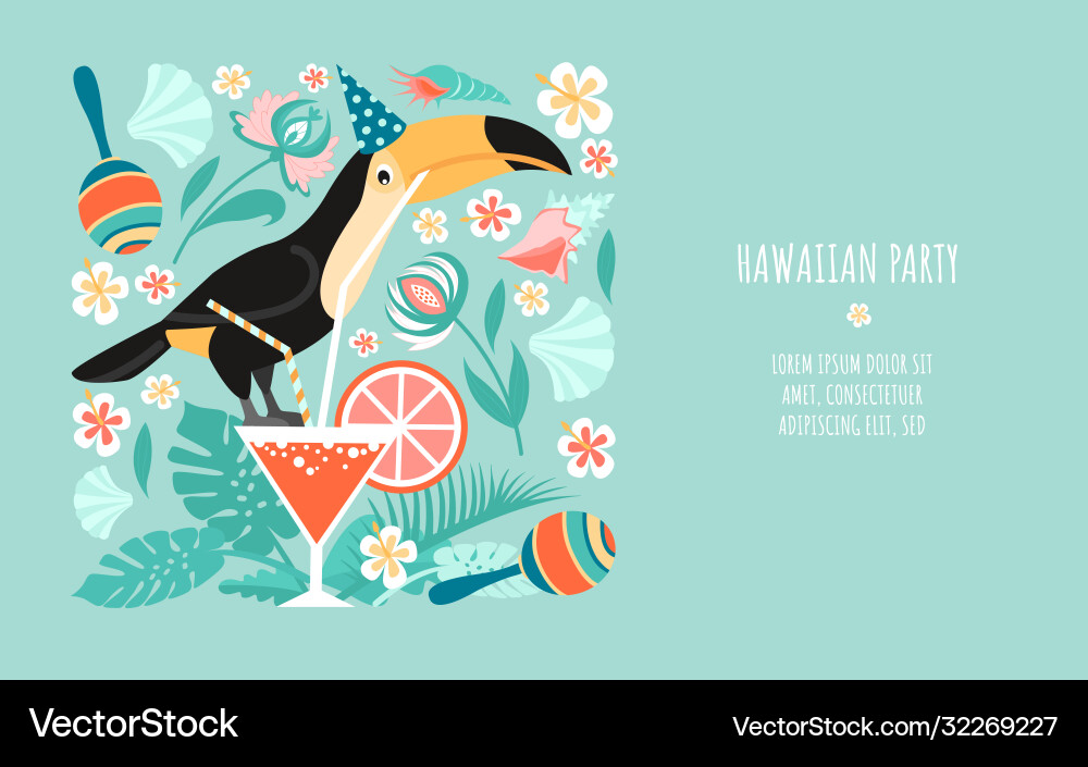 Hawaii-Party-Banner-Template mit Toucan Hawaii-Party-Banner-Template mit Toucan vektorbild