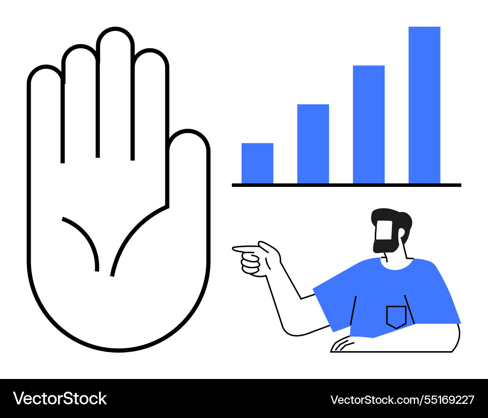 Raised hand with bar graph and pointing person Raised hand with bar graph and pointing person vector image