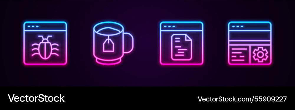 Set line system bug cup of tea with bag Set line system bug cup of tea with bag vector image