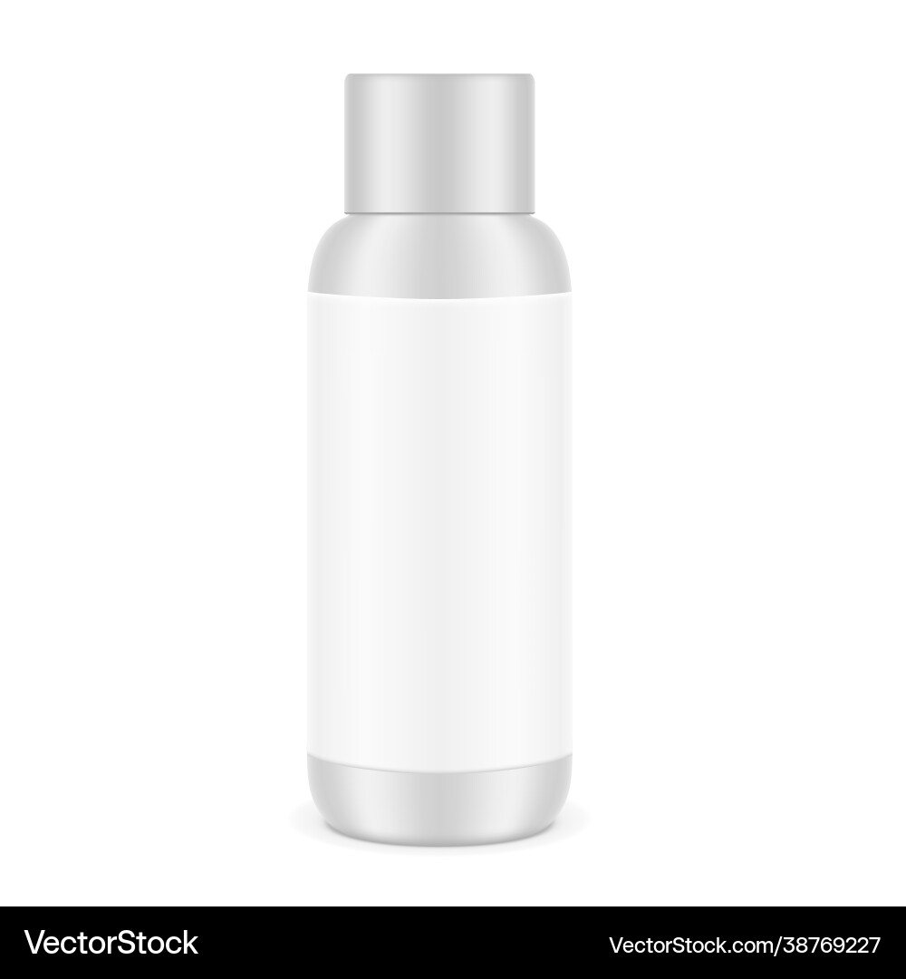 White plastic cosmetic bottle with clear label White plastic cosmetic bottle with clear label Vector Image