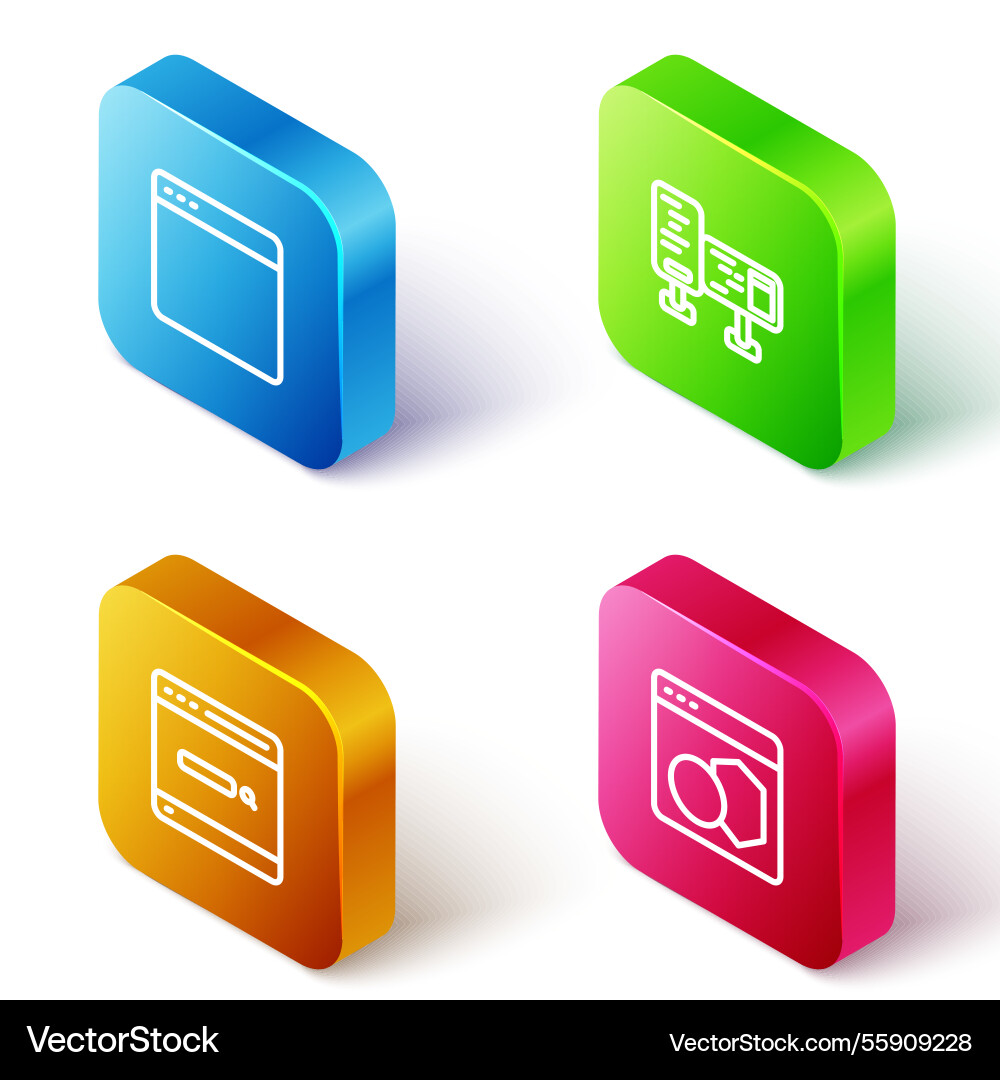 Set isometric line browser window computer Set isometric line browser window computer vector image