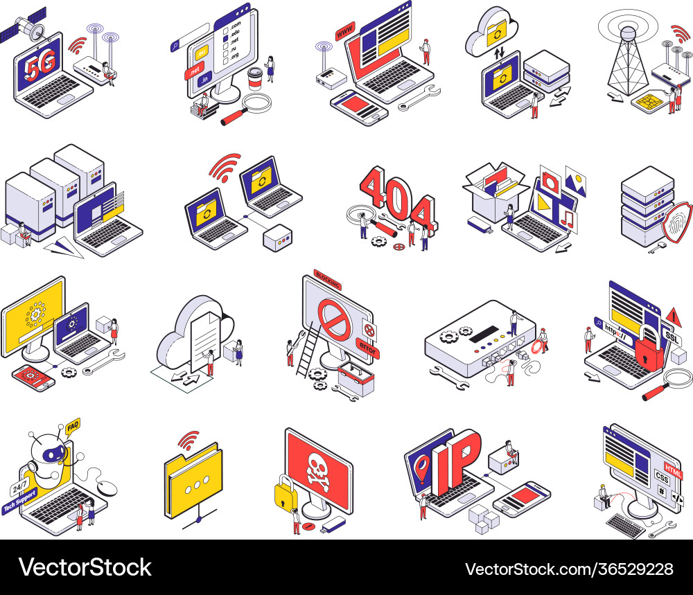 Web hosting isometric icon set Web hosting isometric icon set vector image