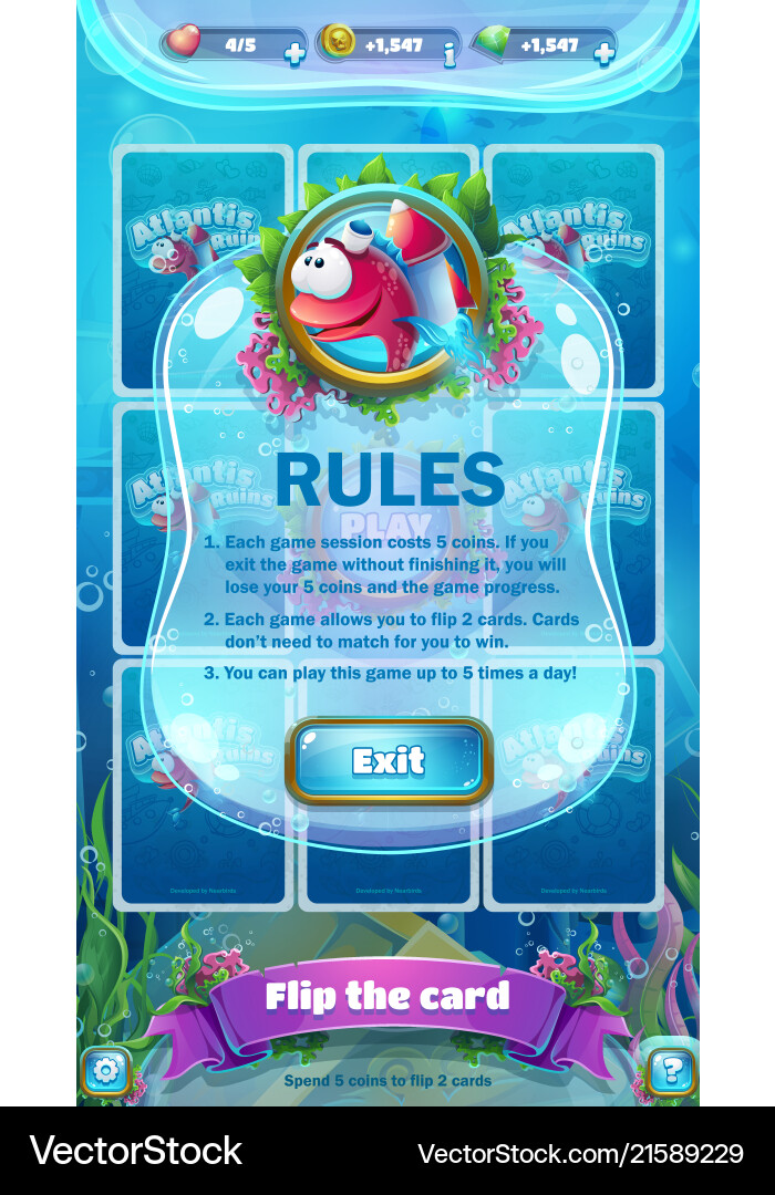 Atlantis ruins gui - mobile format rules screen Atlantis ruins gui - mobile format rules screen Vector Image