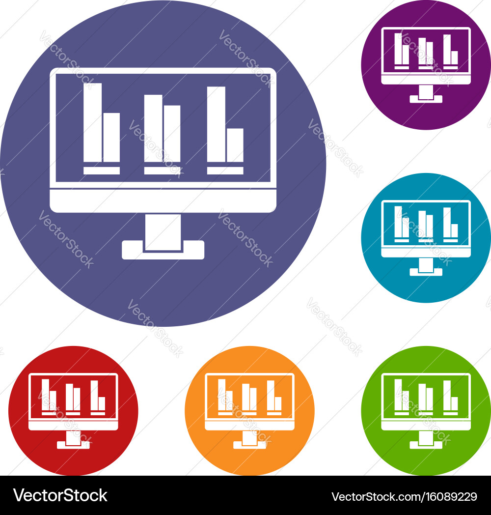 Business graph at computer screen icons set vector image