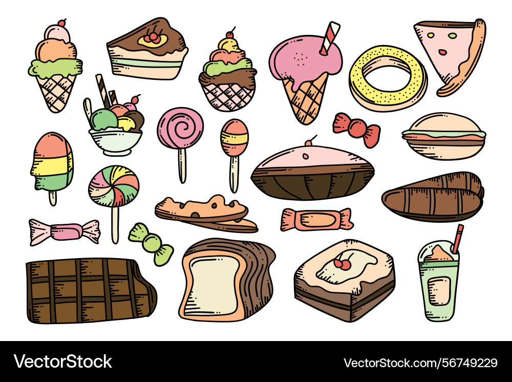 Delightful array of cartoon-style desserts Vector Image