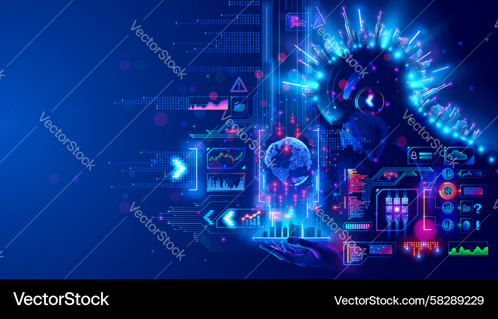 Digital AI Robot with Smartphone Vector Image