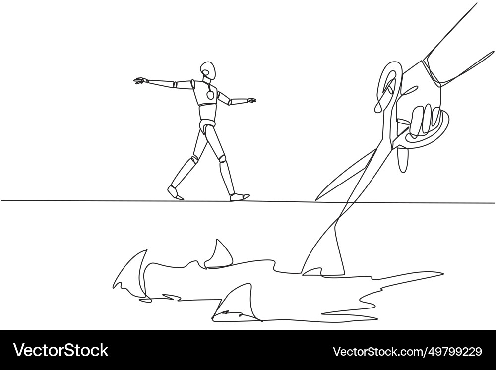 Single one line drawing the smart robot walking Single one line drawing the smart robot walking vector image