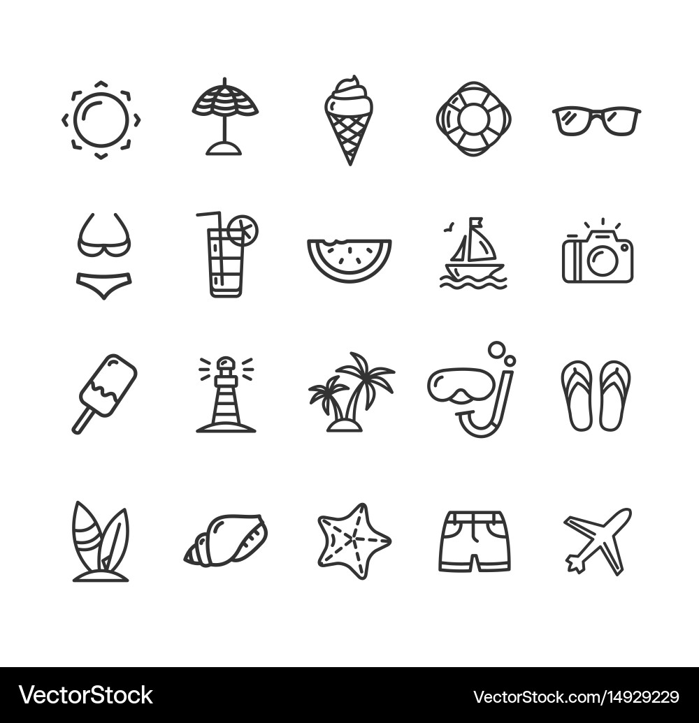 Summer Icons - Thin Line Collection Vector Image