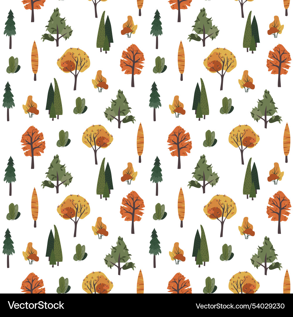 Autumn forest pattern with trees and leaves Vector Image