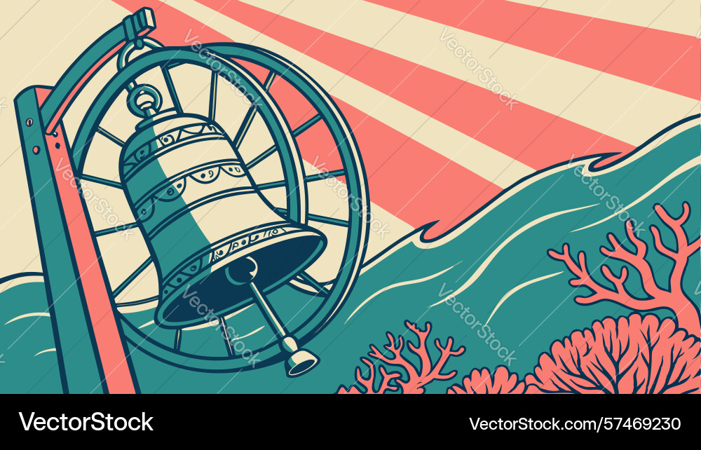 Bell in dynamic ocean waves design generative ai Vector Image