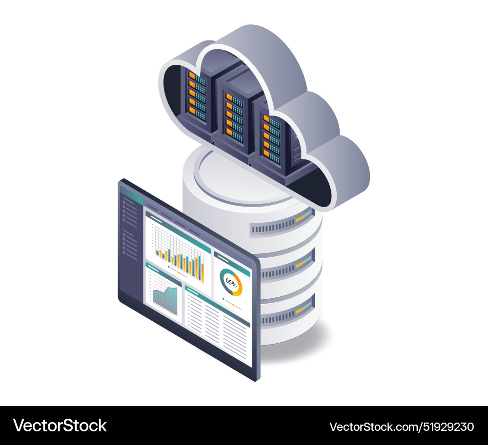 Cloud server system data analysis technology Cloud server system data analysis technology vector image
