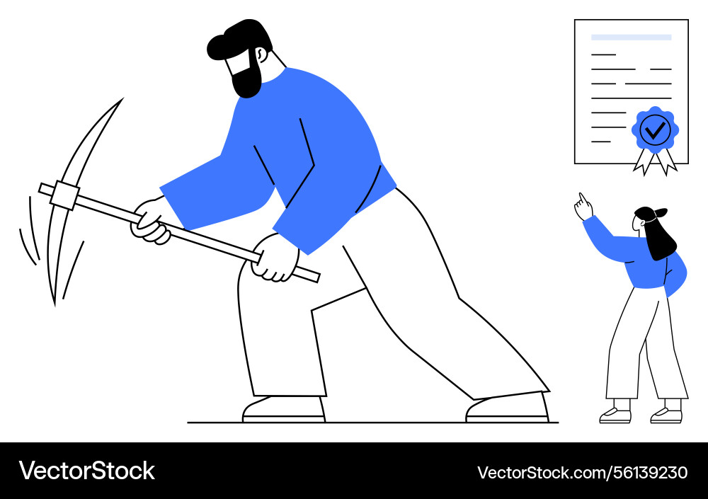 Person mining with pickaxe another showing Person mining with pickaxe another showing vector image