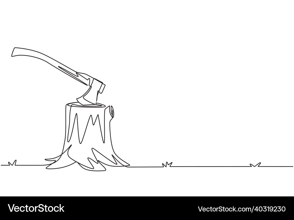 Single Line Hatchet in Tree Stump vector image
