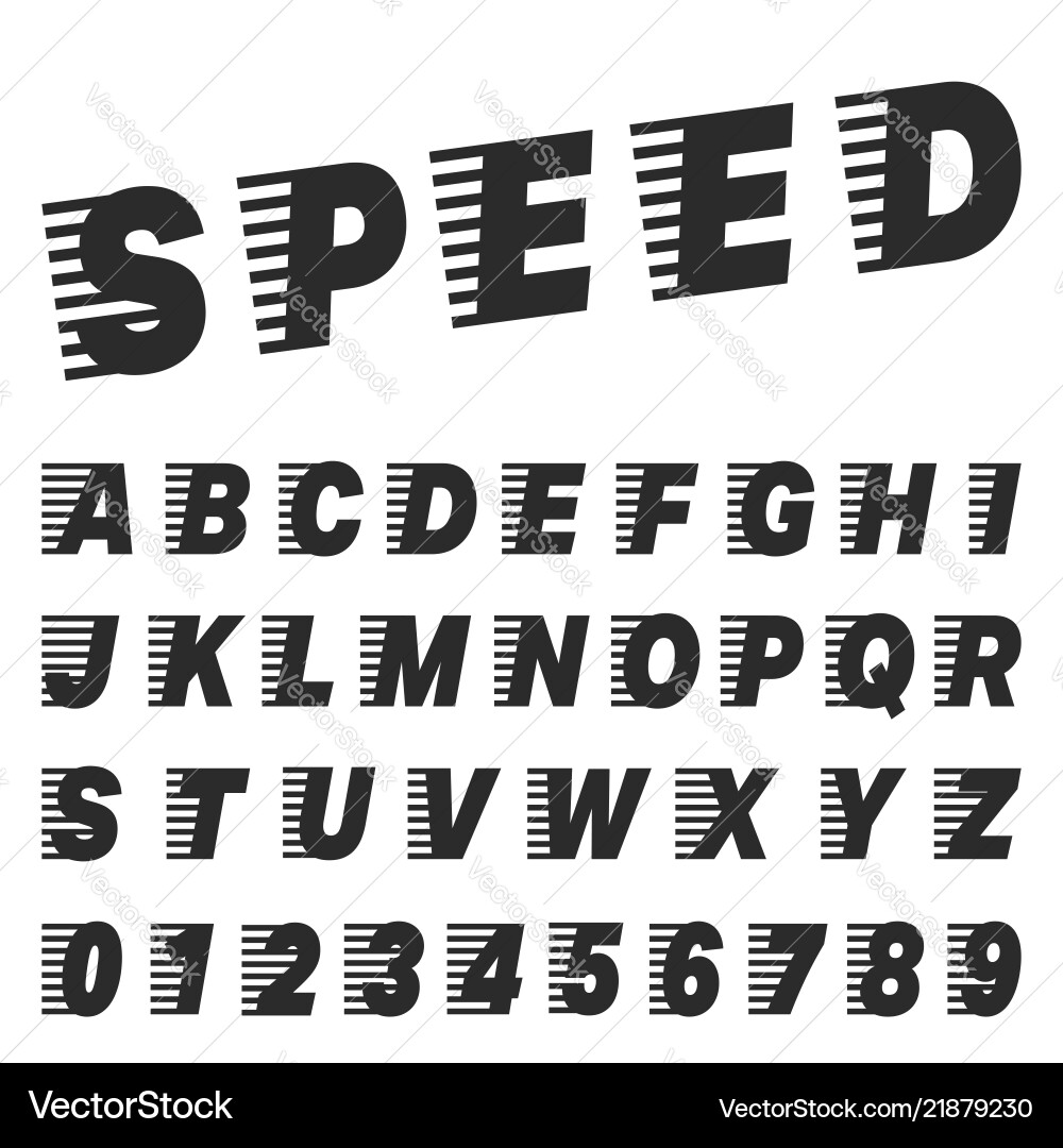 Speed alphabet font template set of letters Speed alphabet font template set of letters vector image