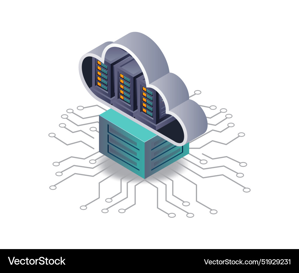 Cloud server system technology network Cloud server system technology network vector image