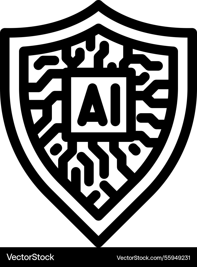 Security shield with ai deep learning line icon Security shield with ai deep learning line icon Vector Image