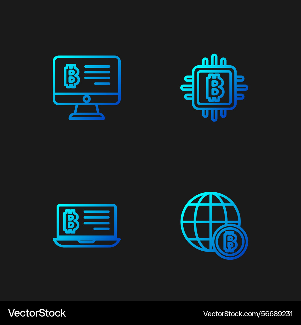 Set line globe bitcoin mining from laptop Set line globe bitcoin mining from laptop vector image