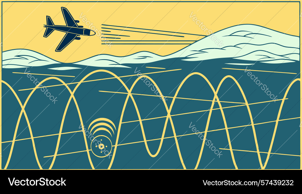 Airplane emitting abstract data waves and signals vector image
