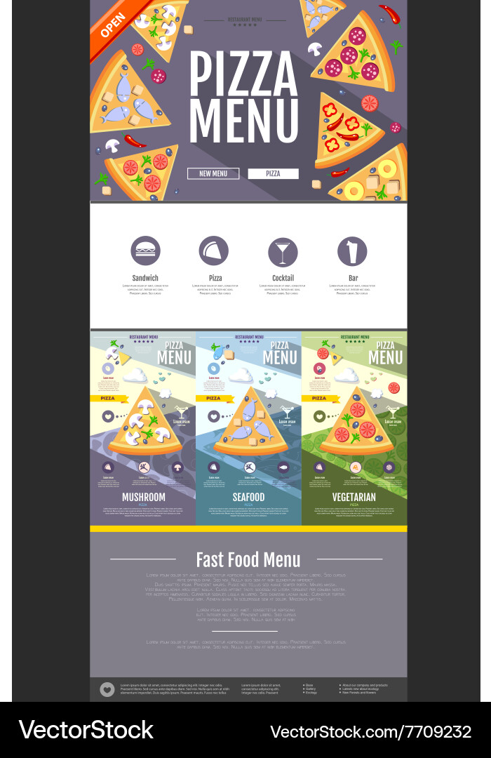 Flat style pizza menu concept web site design Vector Image