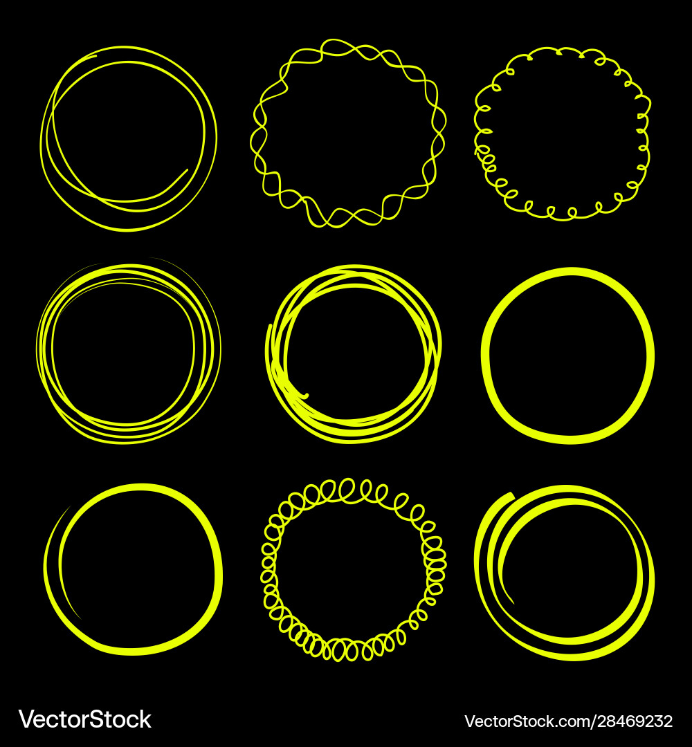 Hand drawn scribble circles frames neon elements Hand drawn scribble circles frames neon elements vector image