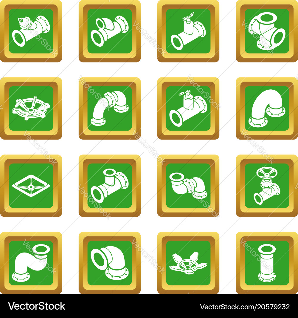 Pipeline constructor icons set green square vector image