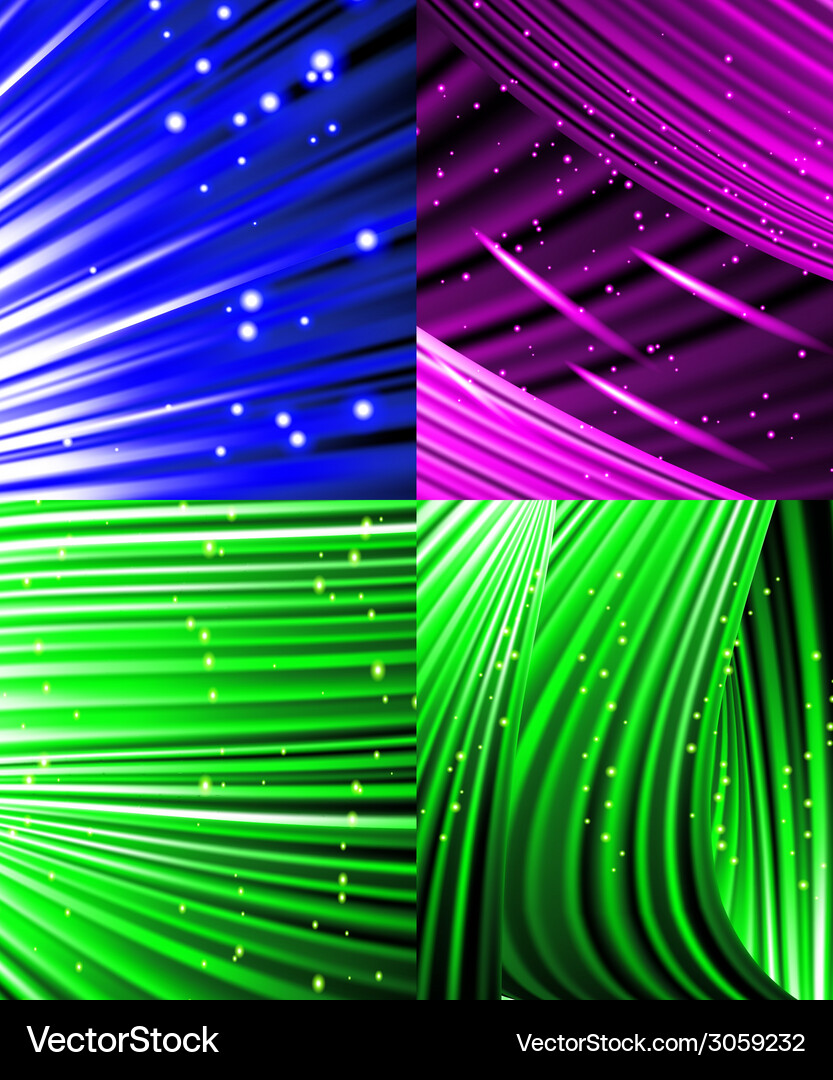 Set of abstract luminous rays background Vector Image