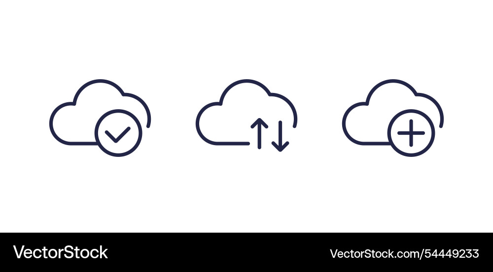 Add to cloud upload line icons on white Vector Image