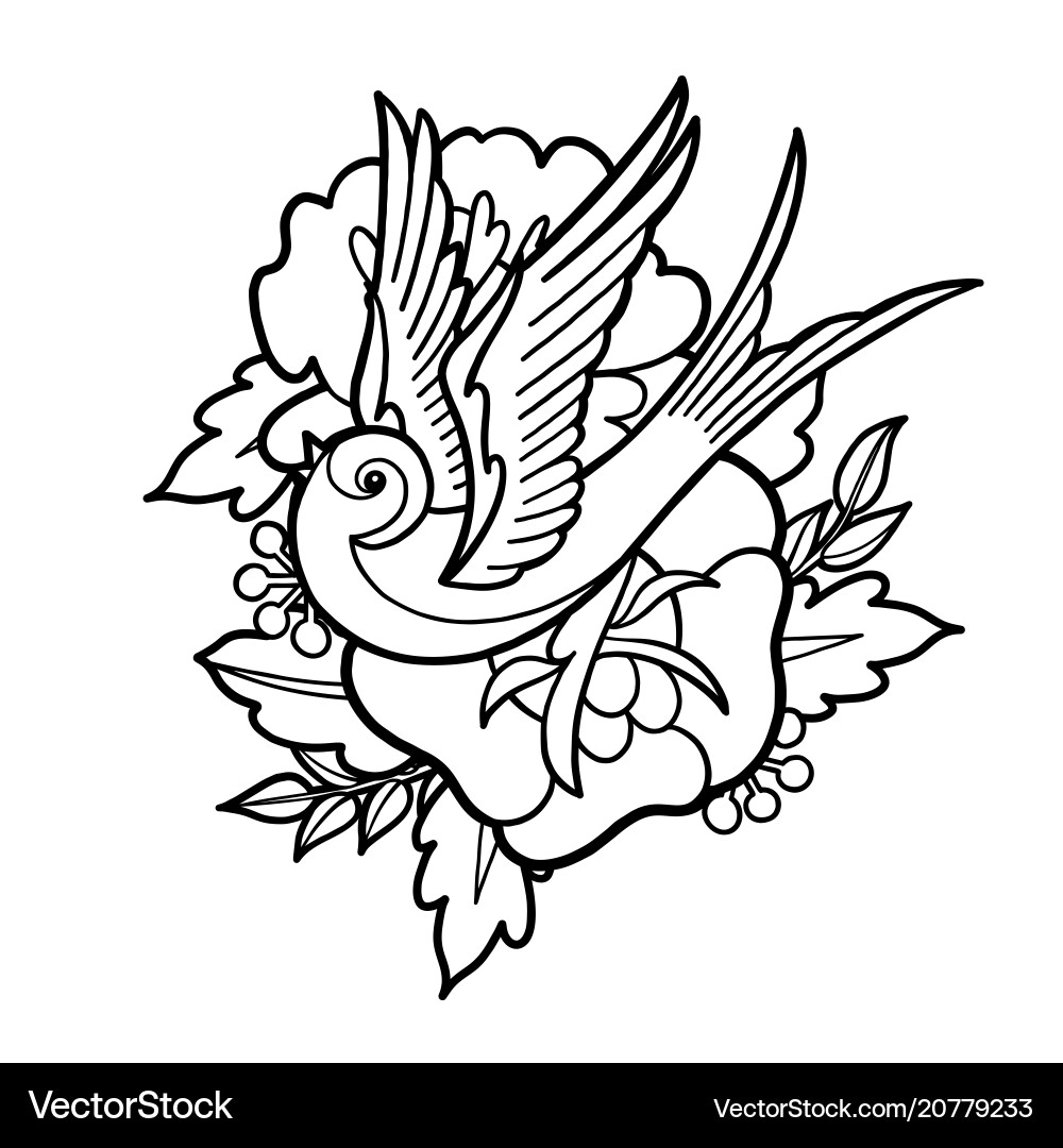 Floral Swallow Tattoos Vector Image