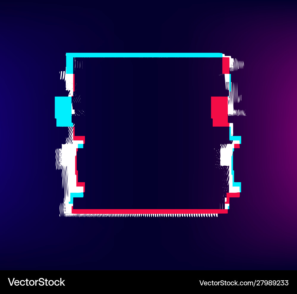 Glitch square frame distorted old effect colored vector image