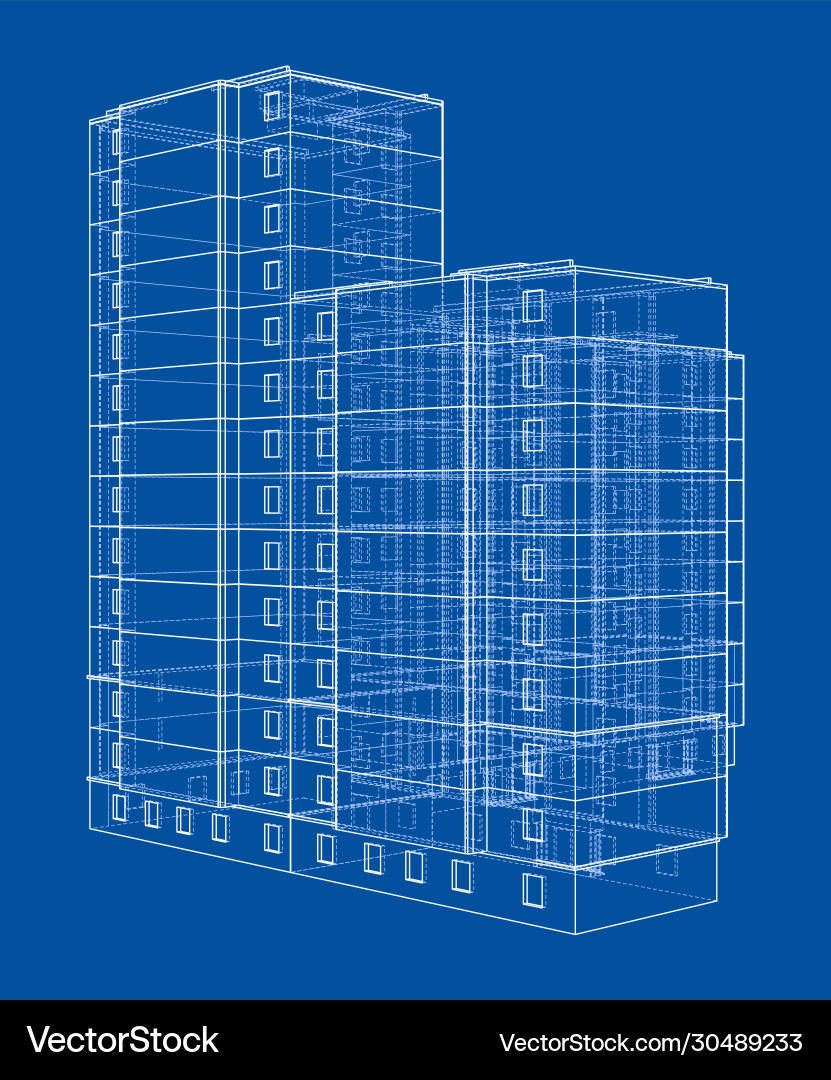 Multi-Story Building Wireframe Model vector image