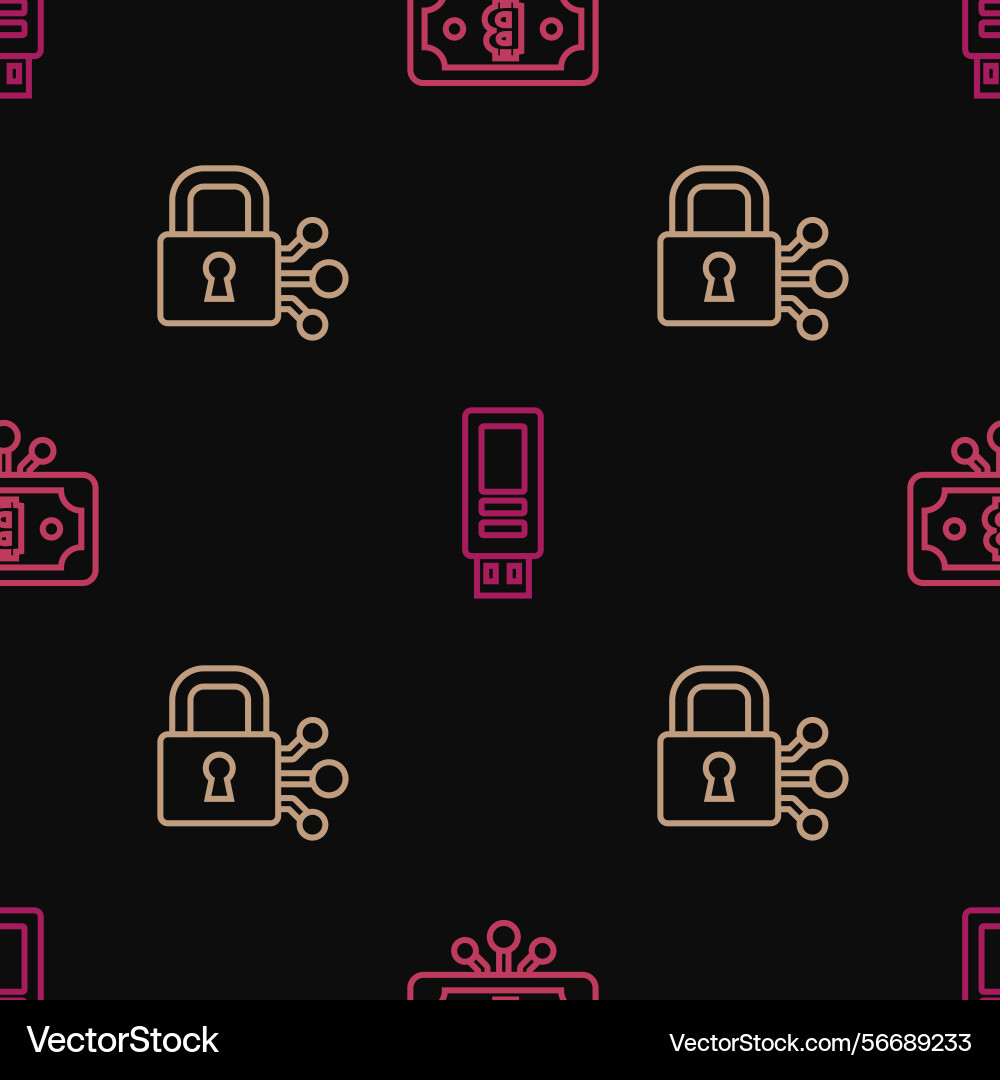 Set line bitcoin with circuit lock Set line bitcoin with circuit lock vector image