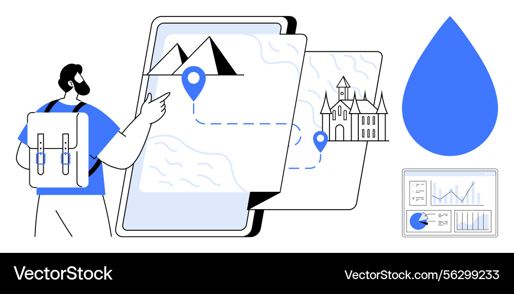 Traveler navigating digital map with route markers Vector Image