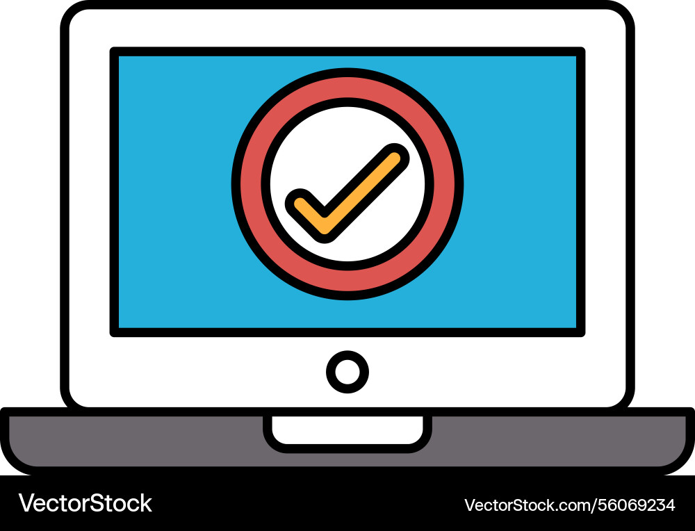 A computer screen with red circle and white A computer screen with red circle and white vector image