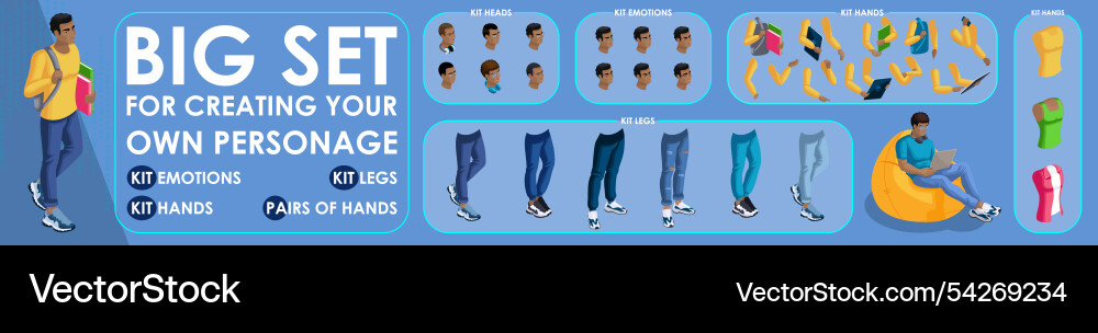 Isometric black man characters constructor Isometric black man characters constructor vector image