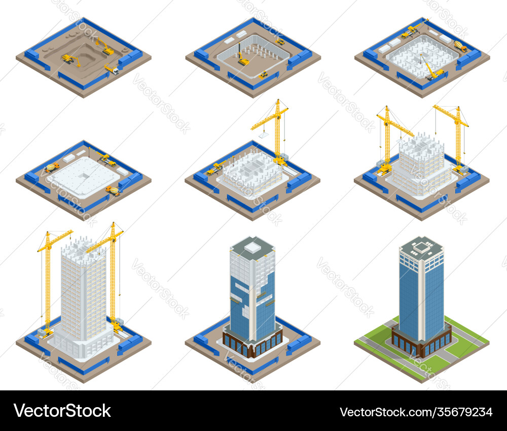 Isometric Skyscraper Construction Royalty Free Vector Image